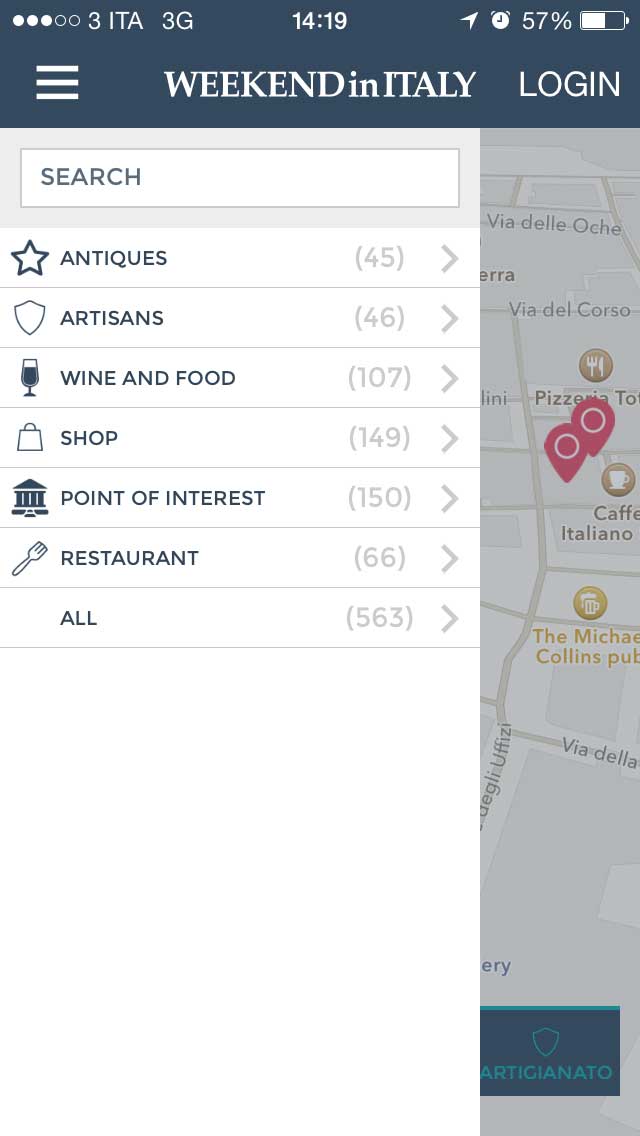 Weekend in Italy App search